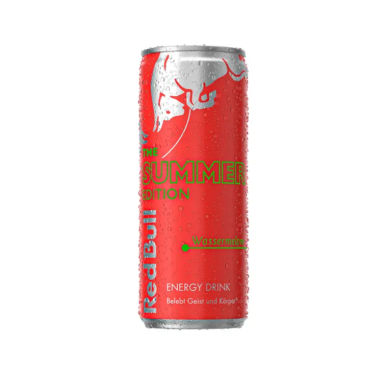 Gerenderte Red-Bull-Dose der Summer Edition mit Kondenswasser