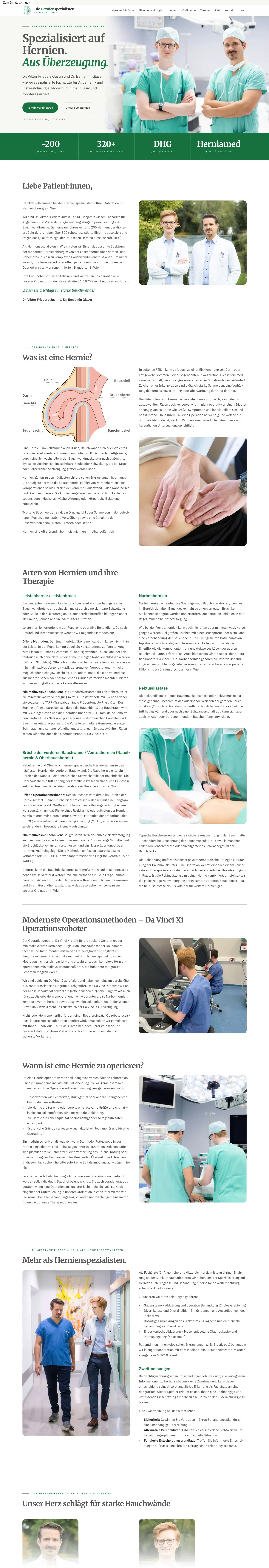 Startseite des Relaunch-Stands der Hernienspezialisten in der Desktop-Ansicht