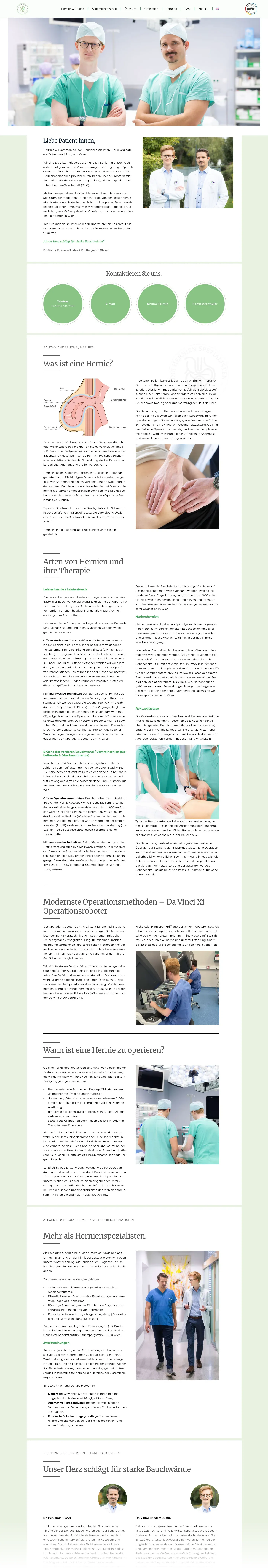Startseite der Vorschaufassung der Hernienspezialisten in der Desktop-Ansicht