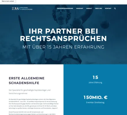 Startseite von eas-prozessfinanzierung.at in der Desktop-Ansicht